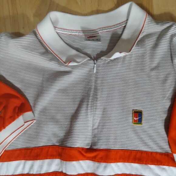 Vintage 90s Nike Challenge Court Tennis Striped Polo Shirt - Picture 1 of 8